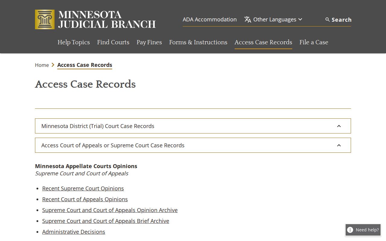Grant County court docket: Minnesota Judicial Branch Access Case Records page